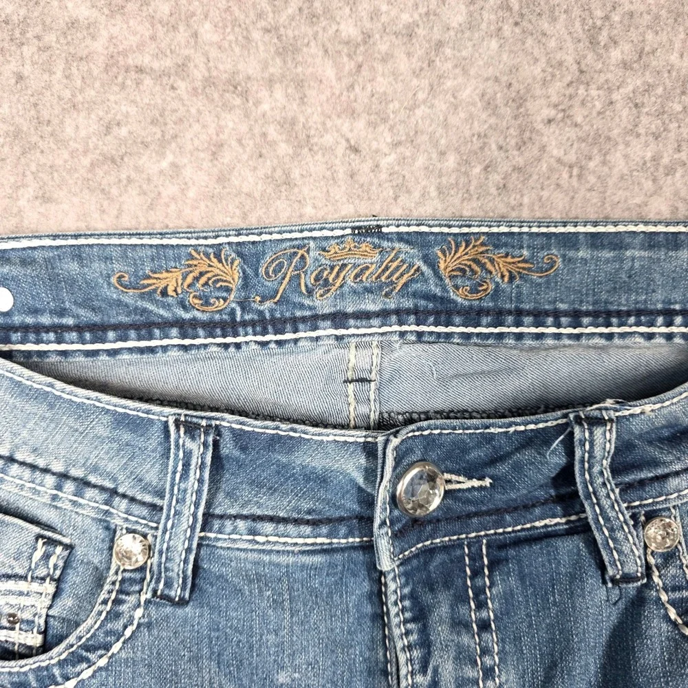 Royalty by YMI Blue Jean Long Shorts Bermuda Denim 12 Rhinestone Embellished Y2K